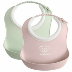 babybjorn-baby-feeding-bib-powder-green-pink-pack-of-2