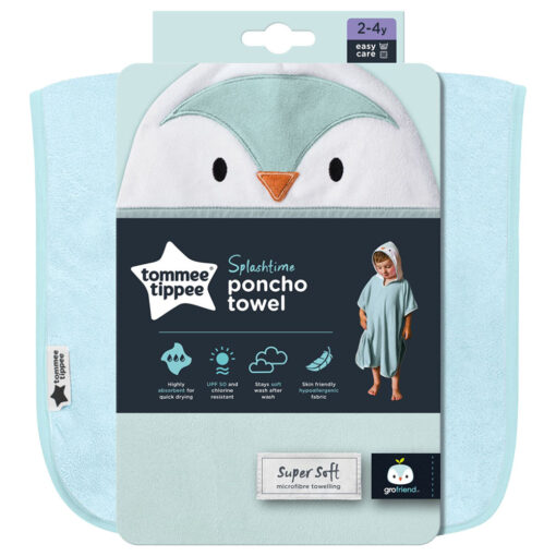 tommee-tippee-splashtime-hooded-poncho-towel-highly-absorbent-and-super-soft-microfibre-material-hypoallergenic-2-4-years-percy-the-penguin-grofriend-blue